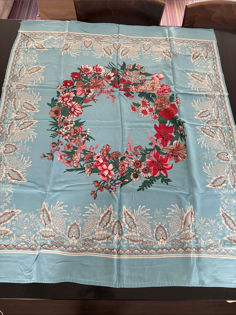 Vintage floral tablecloth topper